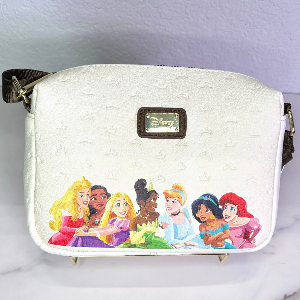 Disney Buckle-Down Ultimate Princess Crossbody Bag White Debossed Crown Purse